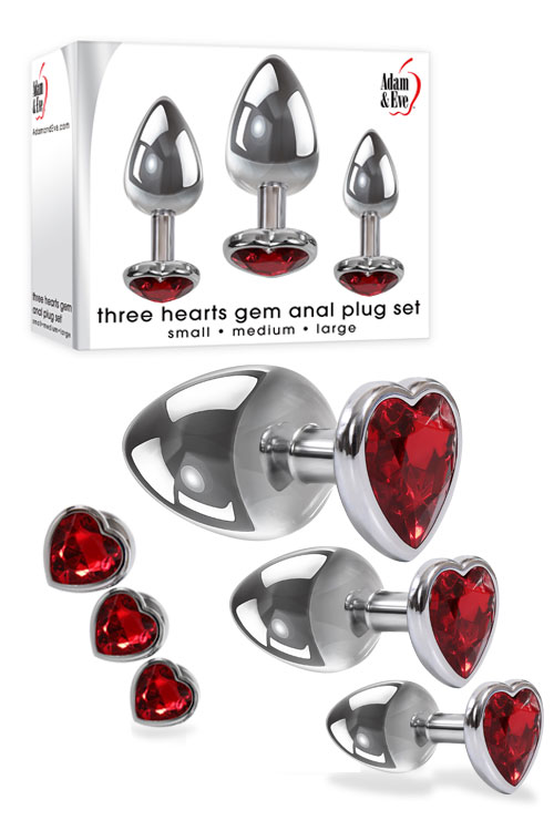 Metal Butt Plug Set with Red Heart-Shaped Gem Base (3 Pce)