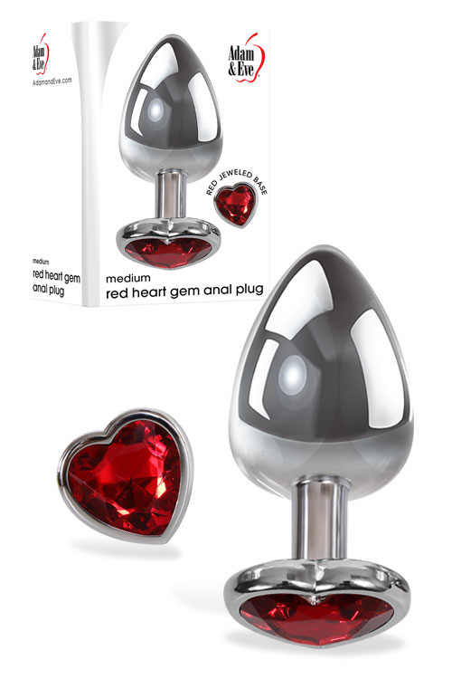 Adam and Eve Medium 3.25&quot; Jewel Heart Base Metal Butt Plug