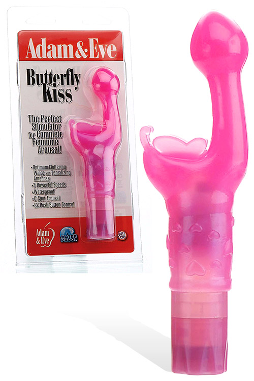 Adam and Eve Butterfly Kiss 7.25&quot; Rabbit Vibrator with Clitoral Teaser