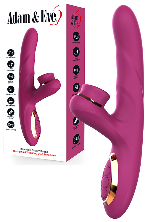 Rose Gold Tapping & Thrusting 8.8" Rabbit Vibrator