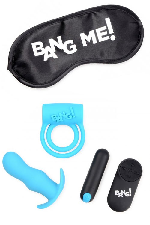 Duo Blast Set - Cock Ring, Butt Plug, Bullet, & Blindfold (4 Pce)