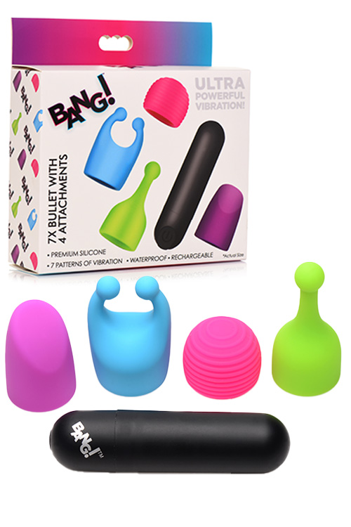 Bang 3&quot; Rechargeable Bullet Vibe with 4 Glow-In-The-Dark Attachments