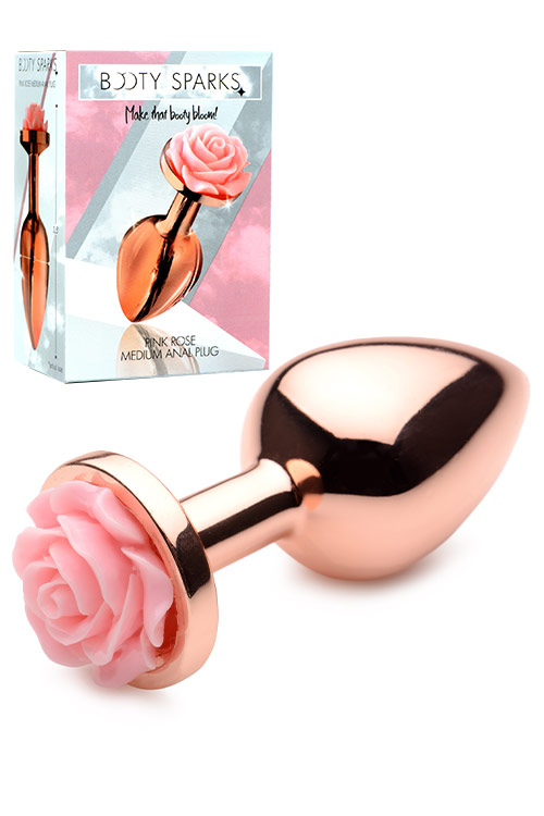 Rose Gold Butt Plug with Pink Flower - Medium