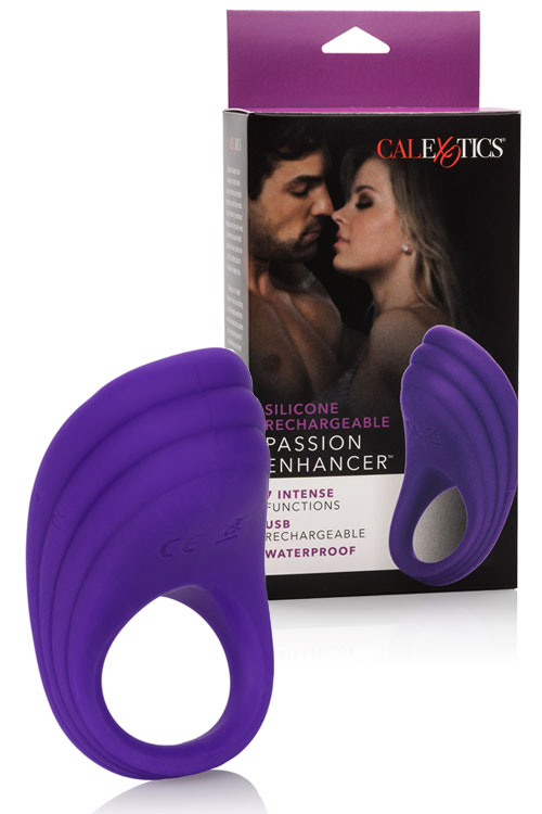 USB-Rechargeable Vibrating Ridged Silicone Couples Cock Ring