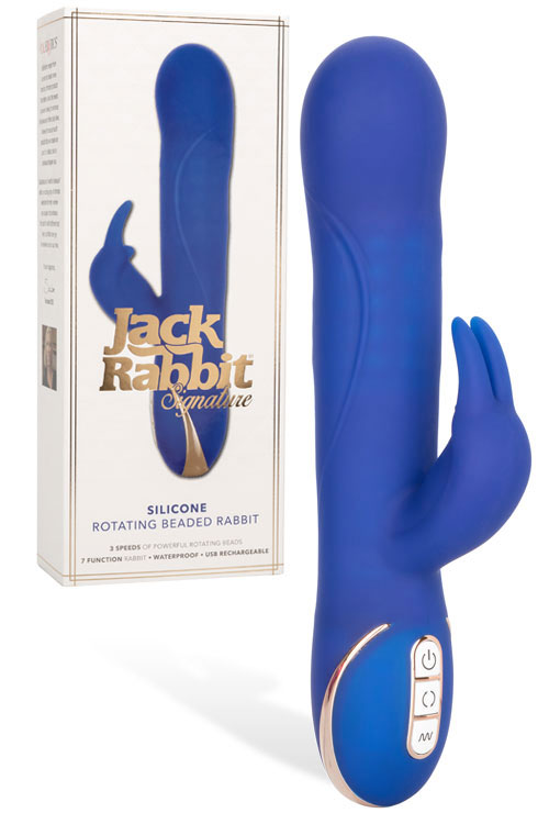 California Exotic 9&quot; Silicone Rotating Beaded Jack Rabbit Vibrator