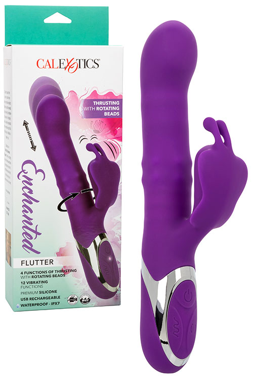 California Exotic Flutter 9.5&quot; Thrusting Beaded Rabbit Vibrator with Fluttering Clitoral Teaser