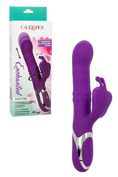 California Exotic Flutter 9.5&quot; Thrusting Beaded Rabbit Vibrator with Fluttering Clitoral Teaser