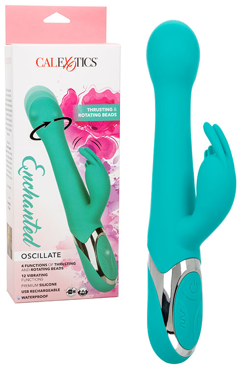 California Exotic Oscillate 9.75&quot; Thrusting Rotating Rabbit Vibrator with Fluttering Clitoral Teaser