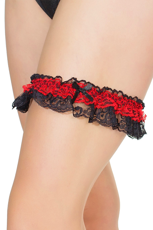 Adornment Black & Red Lace Leg Garter