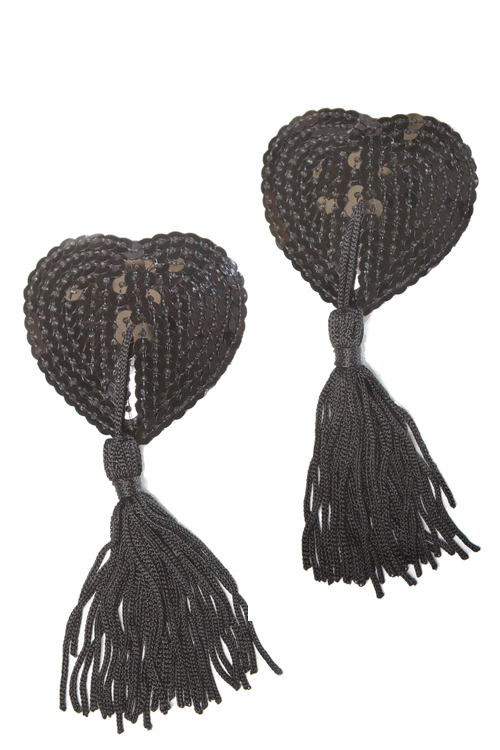 Black Sequin Heart Pasties with Tassels