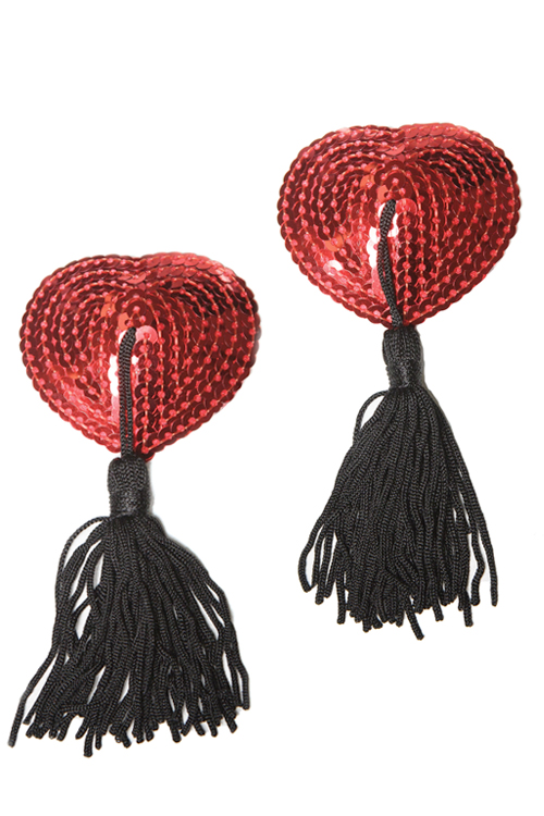 Red Sequin Heart Pasties with Tassels
