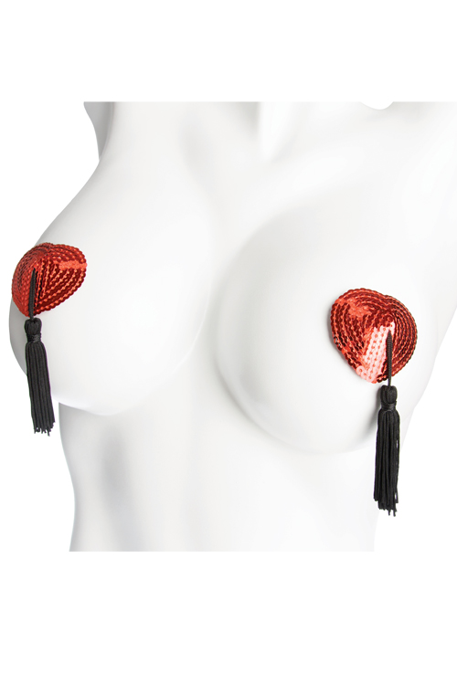 Coquette Red Sequin Heart Pasties with Tassels