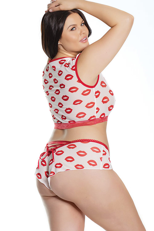 Coquette Kiss Away Lip Print Crop Top with Booty Short