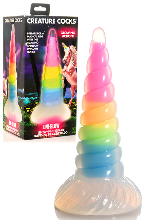 Creature Cocks Uni Glow 7.7&quot; Luminous Rainbow Unicorn Horn Dildo