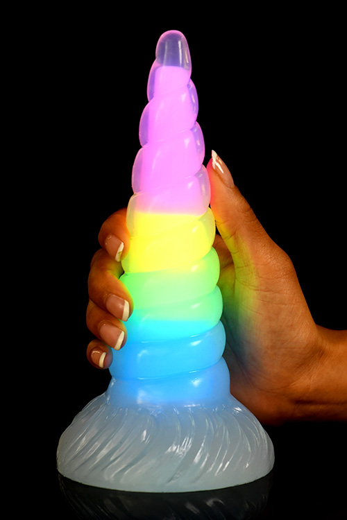 Creature Cocks Uni Glow 7.7&quot; Luminous Rainbow Unicorn Horn Dildo