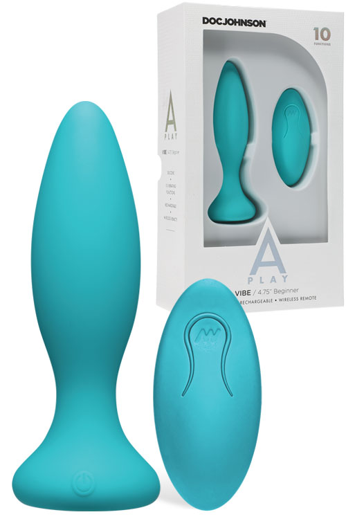Doc Johnson A-Play Beginner 4.75&quot; Vibrating Butt Plug With Remote
