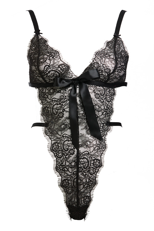Dita Von Teese Von Follies Fantacist Black Lurex Lace Bodysuit