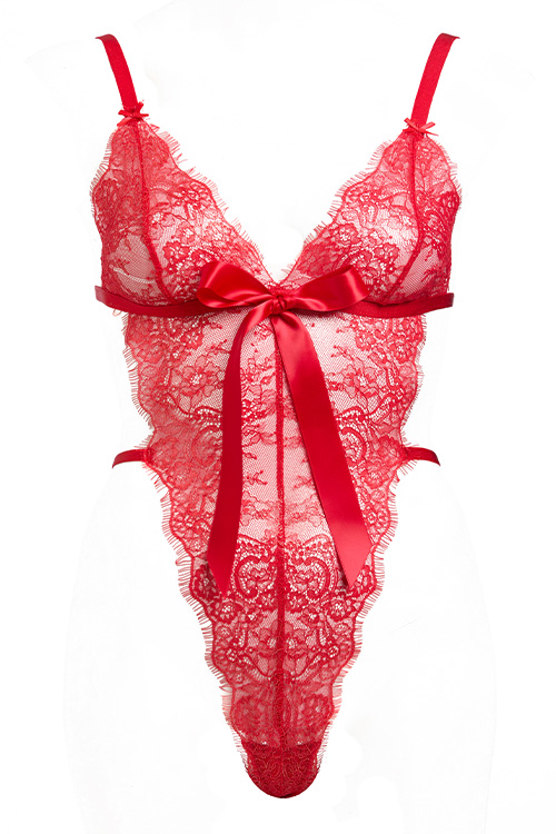 Dita Von Teese Von Follies Fantacist Red Lurex Lace Bodysuit