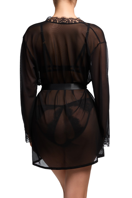 Dita Von Teese Von Follies Seduca Black Robe with Eyelash Lace Trim
