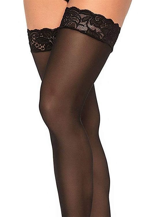 Mapale by Espiral Black Stay Up Thigh Highs with Back Seam