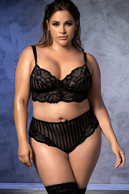 Total Catch Striped Mesh & Lace Bra with Panty