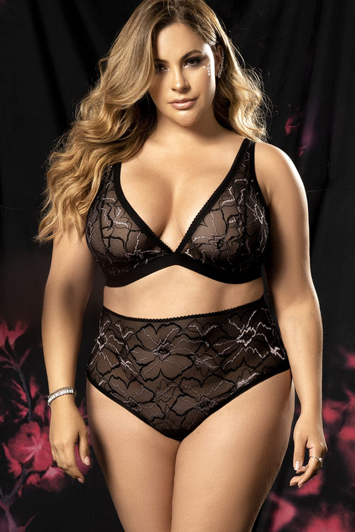 Mapale by Espiral Shine On Black Floral Lace & Mesh Bra with High-Waist Panty
