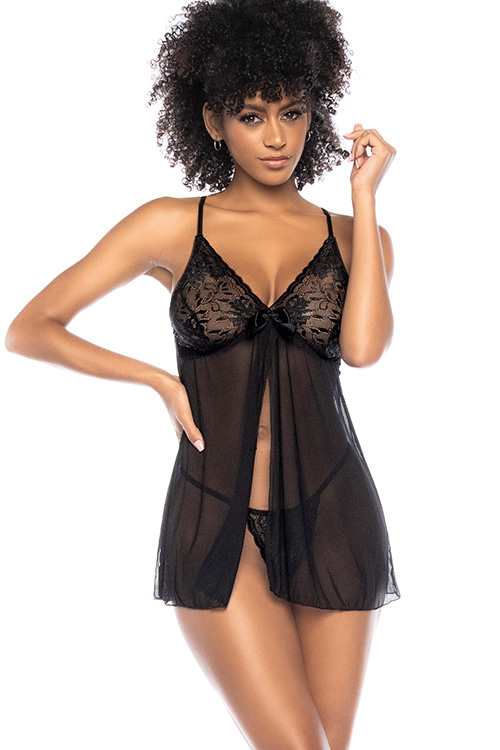 Mapale by Espiral Iris Black Mesh Babydoll with Matching G String