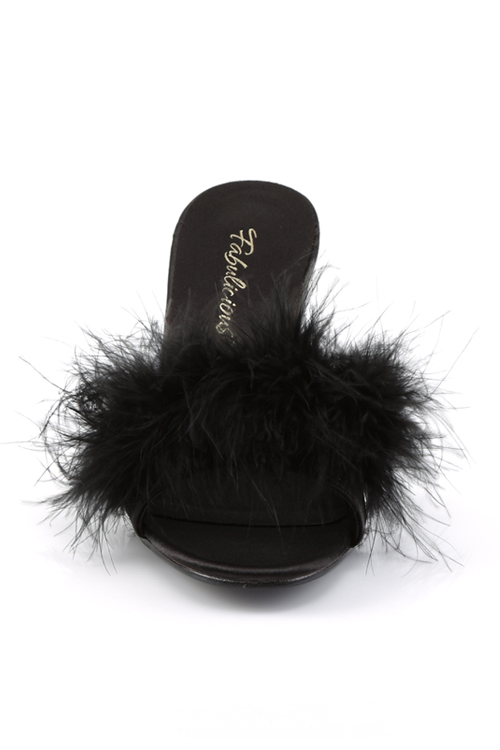 Fabulicious by Pleaser Amour 3&quot; Heel Black Marabou Puff Slipper