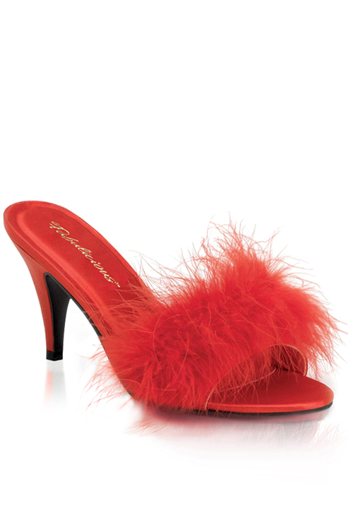 Fabulicious by Pleaser Amour 3&quot; Heel Red Marabou Puff Slippers
