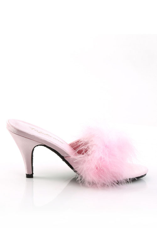 Fabulicious by Pleaser Amour 3&quot; Heel Pink Marabou Puff Slipper