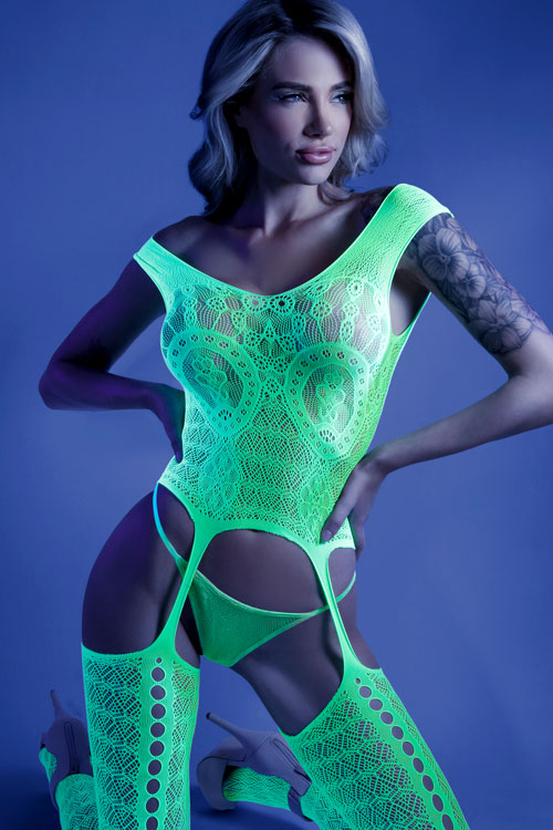 Supersonic Mosaic Knit Bodystocking with Garters