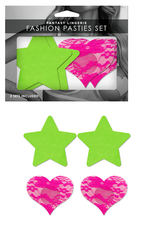 Neon Star & Lace Heart Pasties (2-pack)