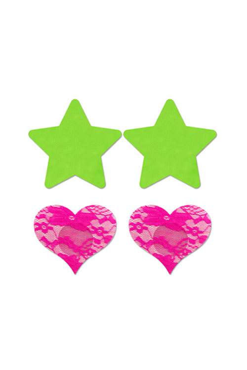 Fantasy Lingerie Neon Nights - Neon Star & Lace Heart Pasties (2-pack)