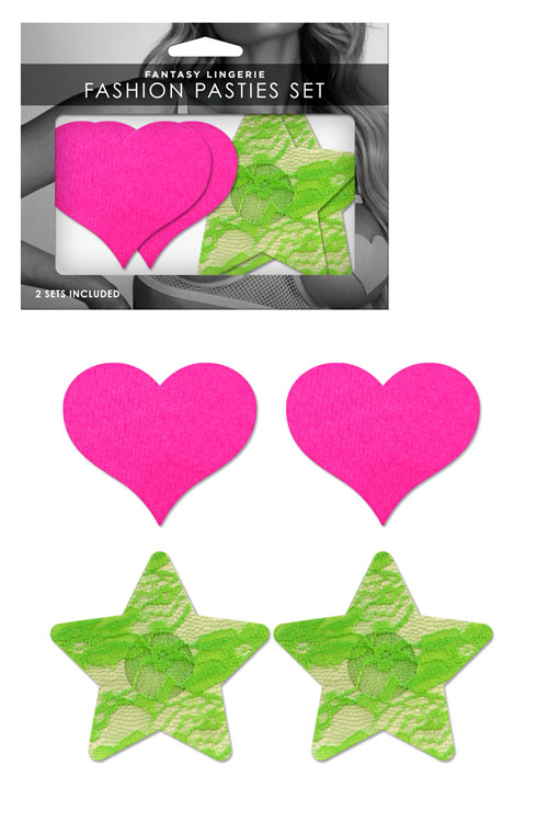 Fantasy Lingerie Neon Nights Neon Heart & Lace Star Pasties (2-pack)