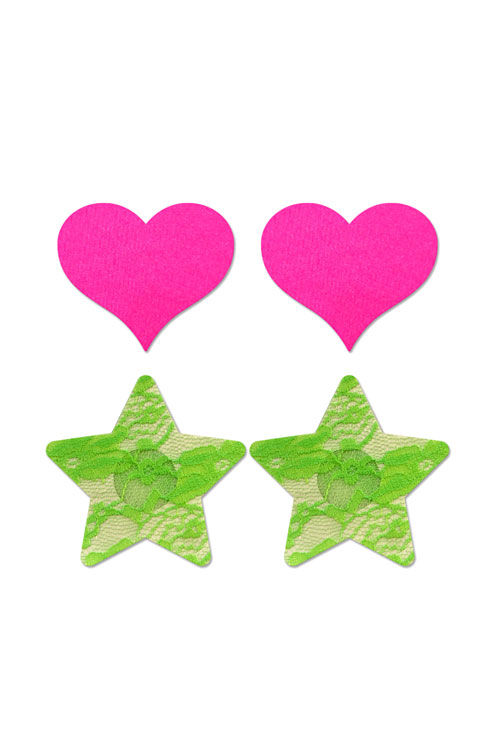 Fantasy Lingerie Neon Nights - Neon Heart & Lace Star Pasties (2-pack)