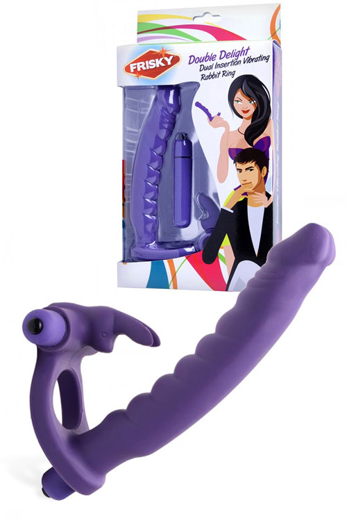 Frisky 6.5&quot; Silicone Double Penetration Vibrating Rabbit Cock Ring
