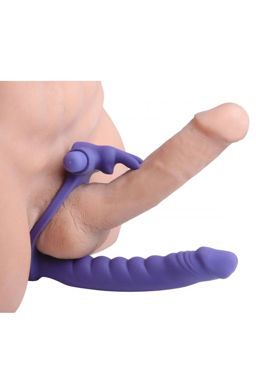 Frisky 6.5&quot; Silicone Double Penetration Vibrating Rabbit Cock Ring