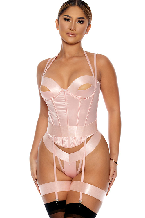 Forplay Take A Peek Four Piece Open Cup Pink Bustier Set