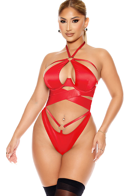 Forplay Soft Life Red Satin Criss Cross Teddy