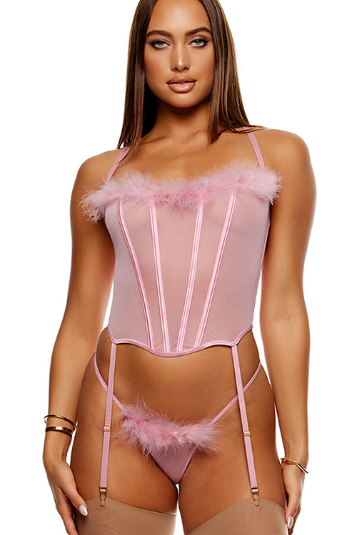 Forplay Soft Seduction 2 Piece Feathered Bustier Set