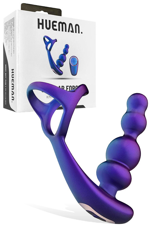 Hueman Stellar Force 5&quot; Remote Controlled Vibrating Anal Beads with Cock Ring