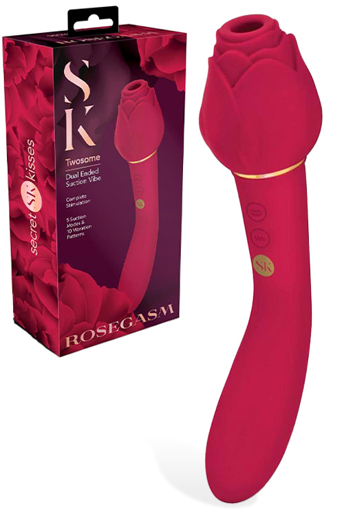 Secret Kisses Rosegasm Twosome 8&quot; Air Suction Clitoral Stimulator & G Spot Vibrator