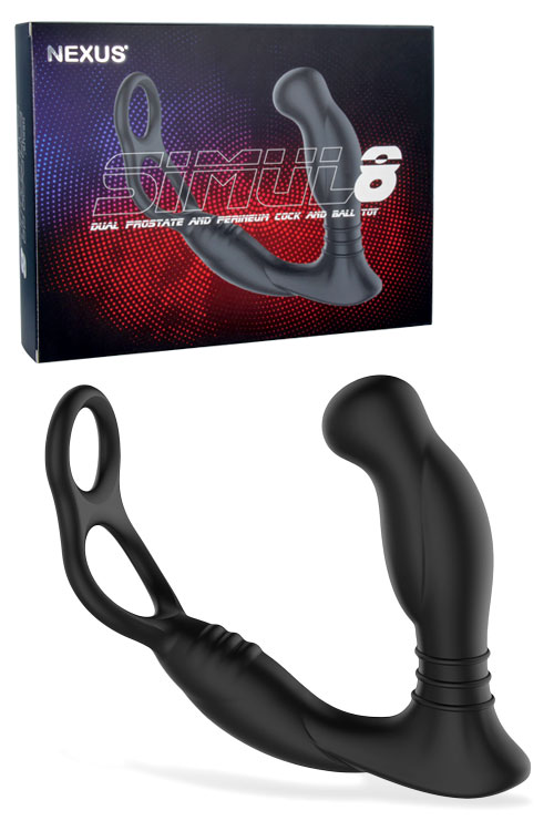 SIMUL8 Dual Motor Vibrating Prostate Massager with attached Cock Rings