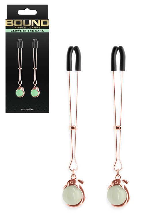 nsnovelties Bound Glow In The Dark Rose Gold Nipple Clamps