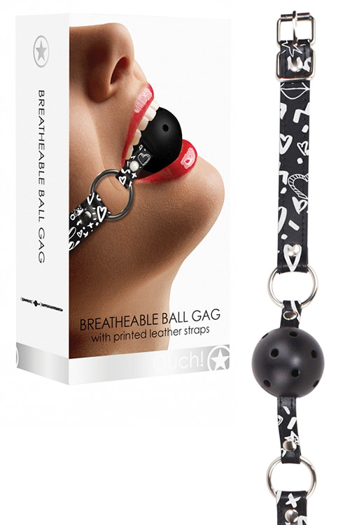 1.6" Breathable Ball Gag with Graffiti Leather Straps