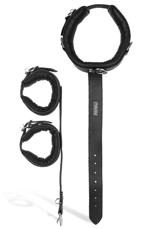Behind-The-Back Leather Collar & Wrist Restraints