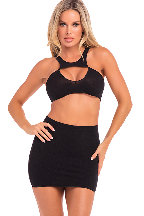 Body Double 2 Pce Bodystocking Crop Top with Skirt
