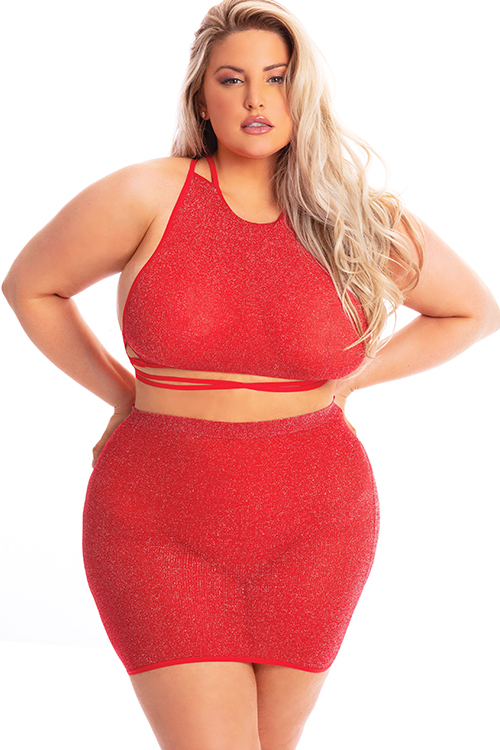 Pink Lipstick Midnight Sun Red Bodystocking Top with Skirt