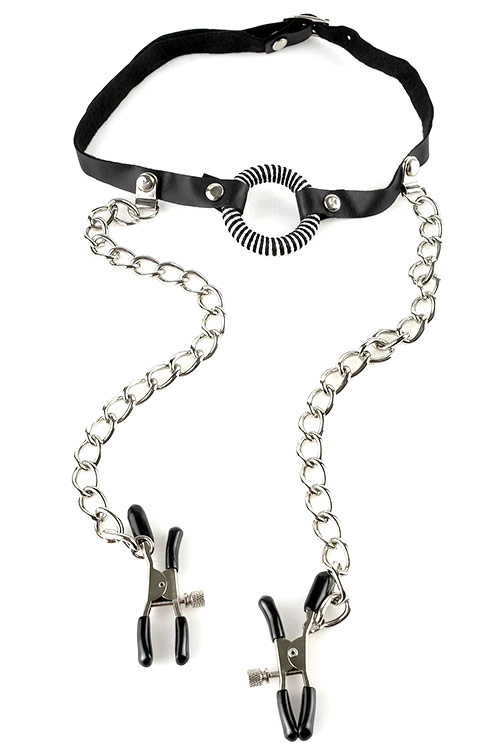 Pipedream O Ring Gag with Nipple Clamps
