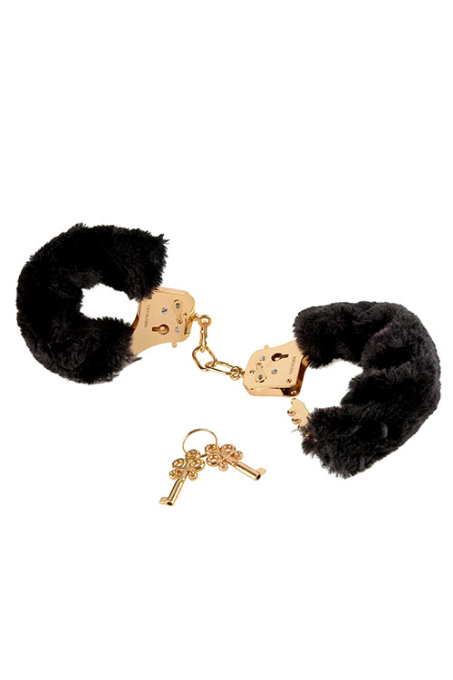 Deluxe Black & Gold Furry Handcuffs